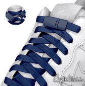 Agletless® Marineblauw Platte Elastische Veters Zonder Strikken 8mm - Magnetische Snelsluiting - 1 Paar - Kinderen & Volwassenen | One-Size-Fits-All