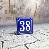 Emaille huisnummer blauw/wit nr. 38