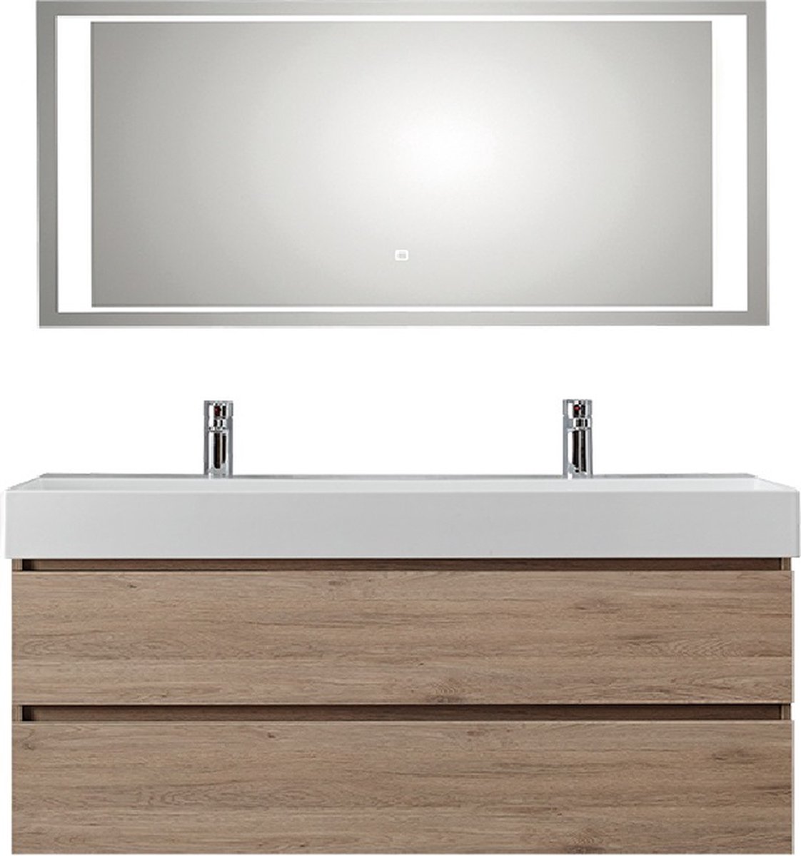 Badkamermeubel Pelipal Bali 120 cm wastafelonderkast 40 cm diep met luxe spiegel Sanremo EIken met 2 kraangaten