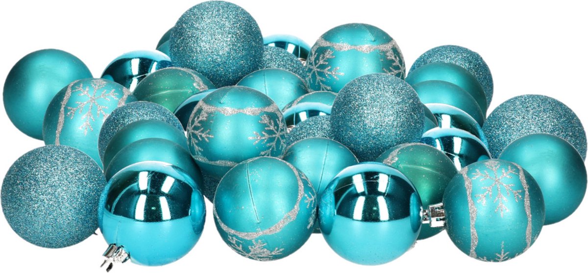 Kerstballen - 40x stuks - turquoise blauw - kunststof - 6 cm