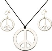 Widmann Hippie Flower Power Sixties sieraden set ketting met oorbellen peace tekens