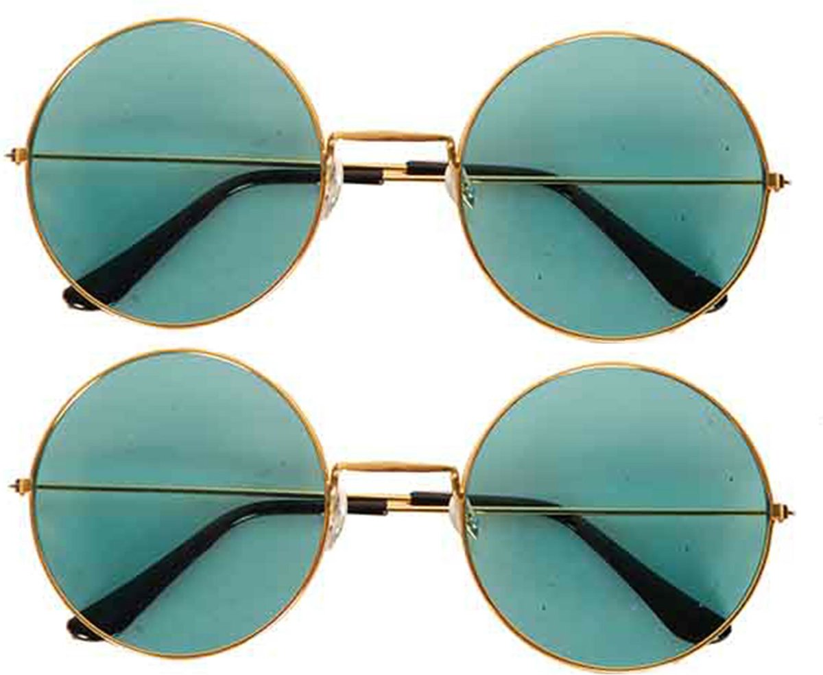 Faram Party Zonnebril - 2x stuks - Hippie Flower Power Sixties - ronde glazen - groen