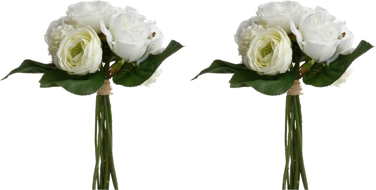 Atmosphera Boeket kunstbloemen/bruidsboeket - 2 Stuks - Wit - 30 cm