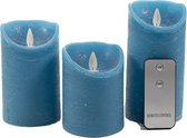 Set de Bougies 3x bougies piliers LED bleu jean avec télécommande