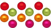 Inge Christmas Kerstballen - 12x st - gekleurd - 8 cm - glas - multicolor