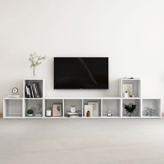 Prolenta Premium – 5-delige Tv-meubelset spaanplaat hoogglans wit – Tv Meubel – Kast – Dressoir – Kastje – Kasten
