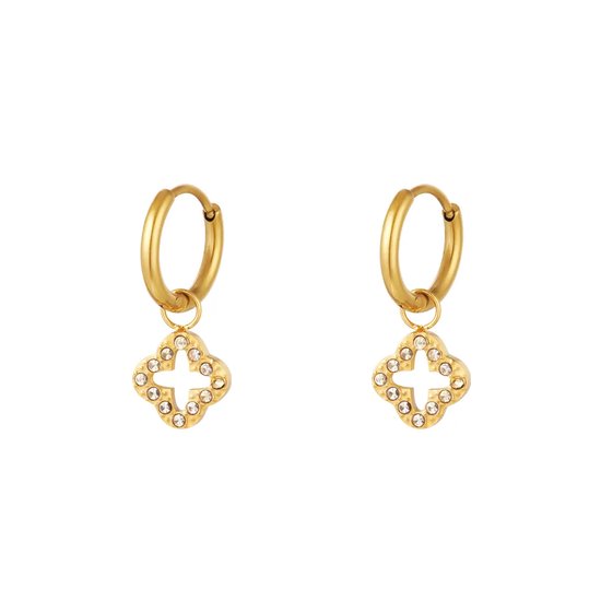 Earrings clover with zircon stones - Yehwang - Oorbellen - One size - Goud