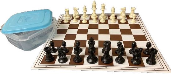 Schoolschaakset klein - Schaakbord + schaakstukken - Plastic - Opvouwbaar schaakbord