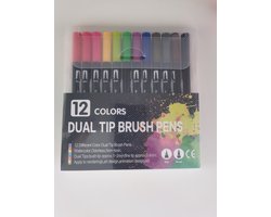 12 Stks/set Marker Pen Set Aquarel Pen Borstel Markers Dual Tip Fineliner Tekening