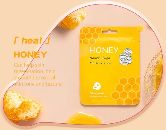 AE beauty – Gezichtsmaskers – Sheetmasker – Honing – Hydraterend – Hyaluronzuur – Vitamine C – Must-Try