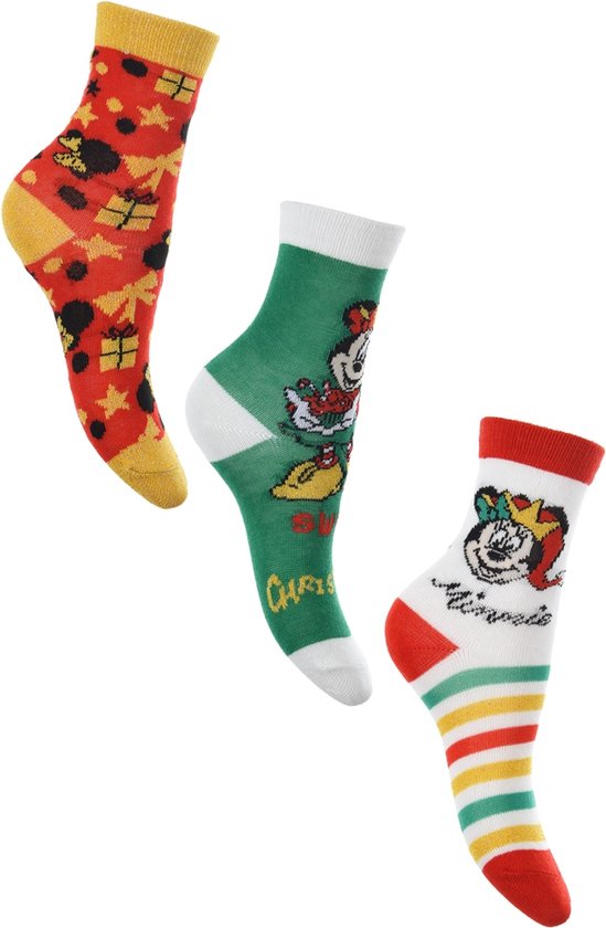 Minnie Mouse - sokken Minnie Mouse - Kerst - Meisjes - 3 paar - maat 23/26