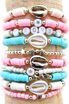 Kit de perles Principessa Katsuki pour bracelets – Turquoise, Rose et Wit – Perles Rocailles 4 mm Rose et Blanc – Perles Argent – Cauris