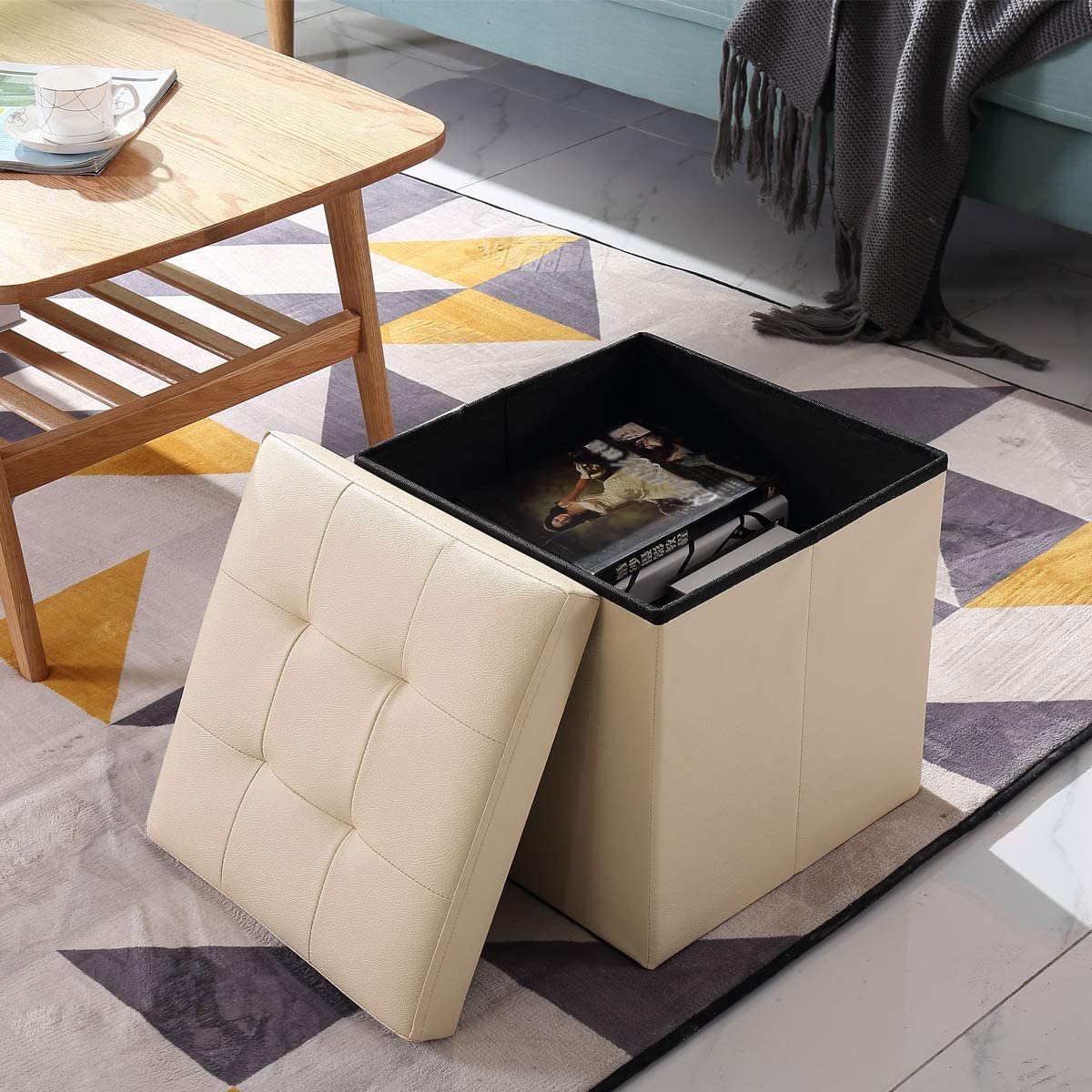 Opvouwbare Opberg Poef - Hocker – Bench – Bench with Storage space - Zitkist – Woonkamer accessoires38 x 38 x 38 cm