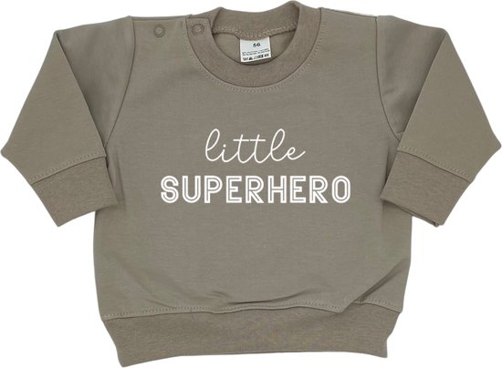 Sweater voor baby - Little Superhero - Beige - Cadeau - Babyshower - Jongens - Boy - Jongenskleding