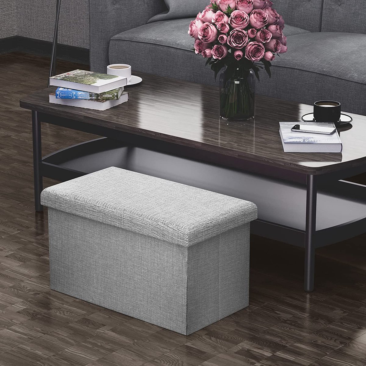 Opvouwbare Opberg Poef - Hocker – Bench – Bench with Storage space - Zitkist – Woonkamer accessoires   ‏ : 49 x 49 x 30 cm