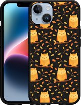 Geschikt voor Apple iPhone 14 Hoesje Zwart Cute Owls - Designed by Cazy