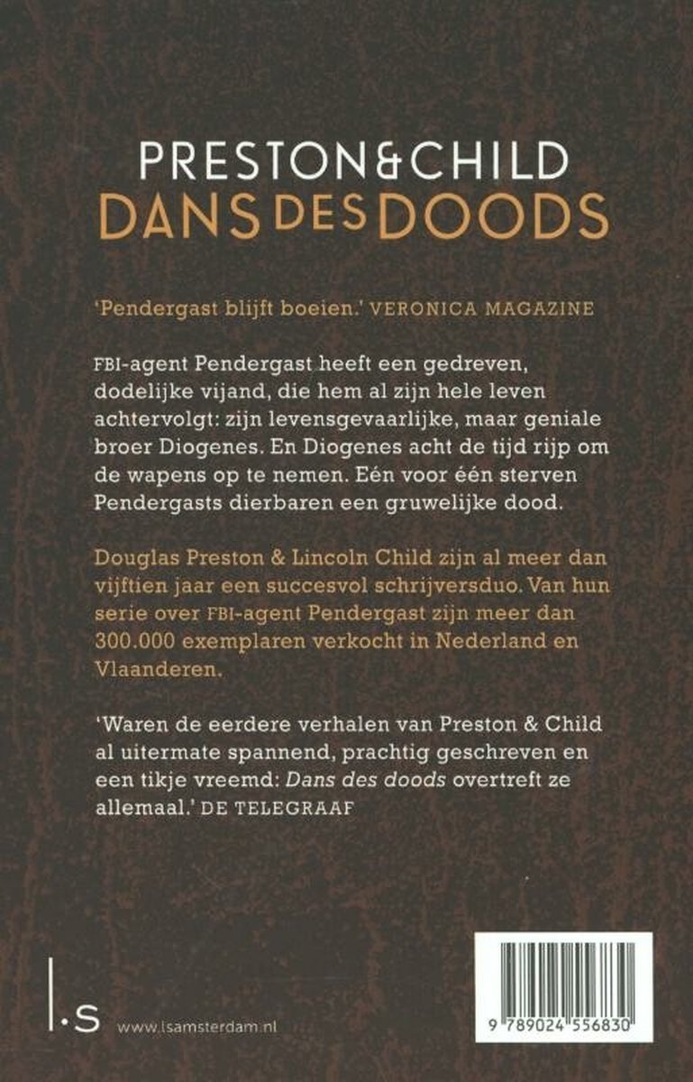 Achterzijde van het boek 'Dans des doods' met een samenvatting en ISBN-code.