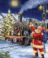 Diamond painting kerstman met locomotief trein 40 x 50 full ronde steentjes - trein - zeer mooi - - maan - volledig full direct leverbaar - Kerstmis- christmis