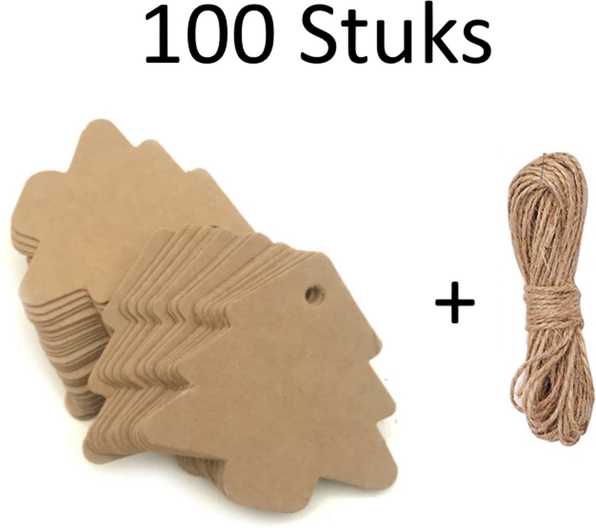 FISKA - 100x Cadeaulabels kerstboom Bruin - kraftpapier/karton - 5,5cm x 5,5cm - Cadeau tags/etiketten - Label Kerst - Cadeau versieringen/decoratie - Kerstboom - Boom - Labels Karton