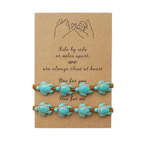 Sparkolia Vriendschapsarmband schildpad koppel | 14 tot 28 cm | armbanden blauw | Valentijn cadeau