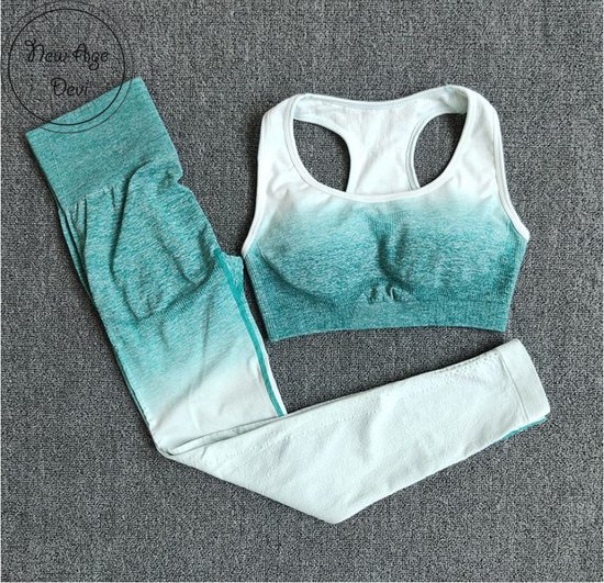 New Age Devi - Yoga-Legging met Top - compressie met hoge taille - Ombre Groen - S Loungewear Set yoga Pants set en Topje - Fitness - Yoga - Workout - Yoga Broek | van New Age Devi — afbeelding 2