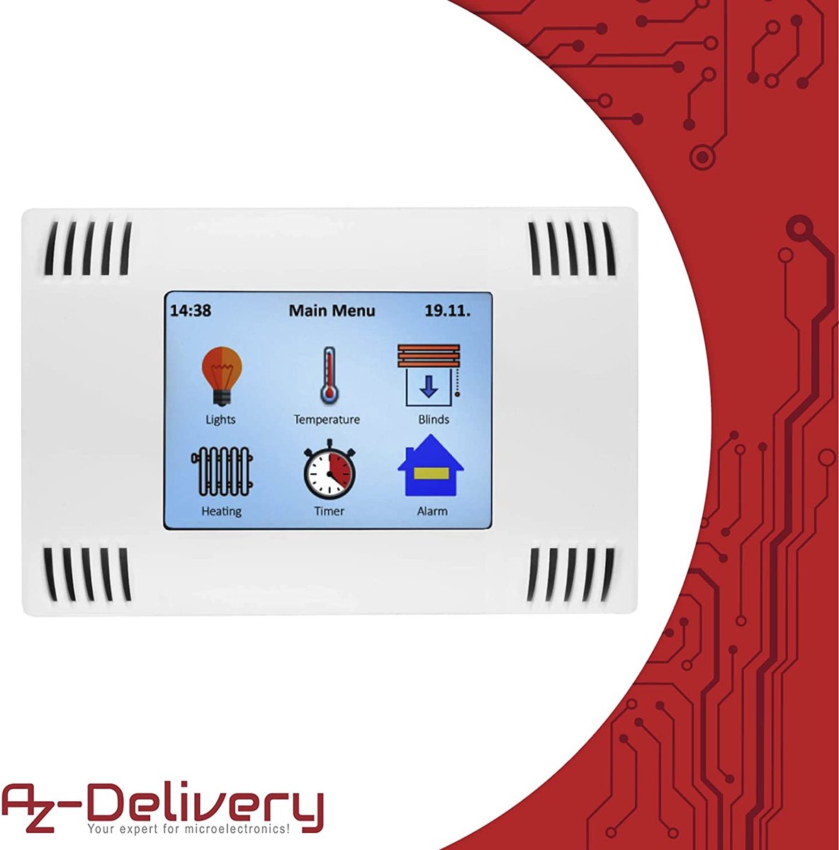 AZDelivery AZ-Touch DIY Smart Home Kit – 2,8 Inch TFT Touchscreen Met XPT2046, ILI9341, Behuizing Voor Muurmontage, Compatibel Met ESP8266 & ESP32, Incl. E-book