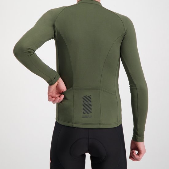 BBB Cycling Transition Lange Mouwen Fietsshirt Heren en Dames - 10-15 °C - MTB en Wielrenshirt met 3 Achterzakken - Olijf Groen — afbeelding 4