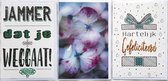 Dommage que tu partes + Joyeux Anniversaire + Blanco avec Fleurs – 3 Cartes de vœux - 12 x 17 cm – WEG-302