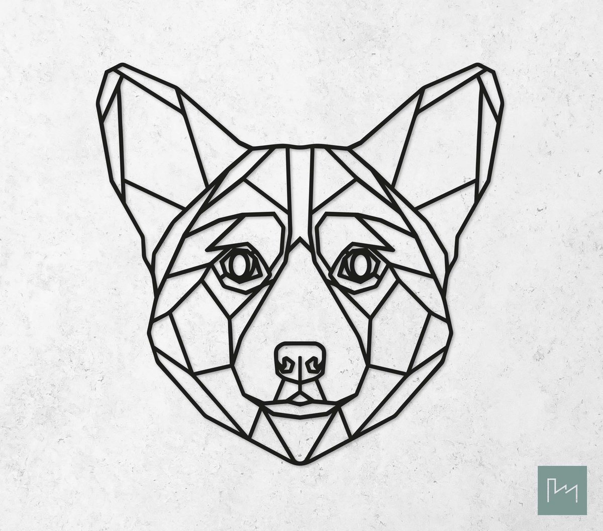 Laserfabrique Wanddecoratie - Geometrische Hond Welsh Corgi - Large - Zwart - Geometrische dieren en vormen - Houten dieren - Muurdecoratie - Line art - Wall art