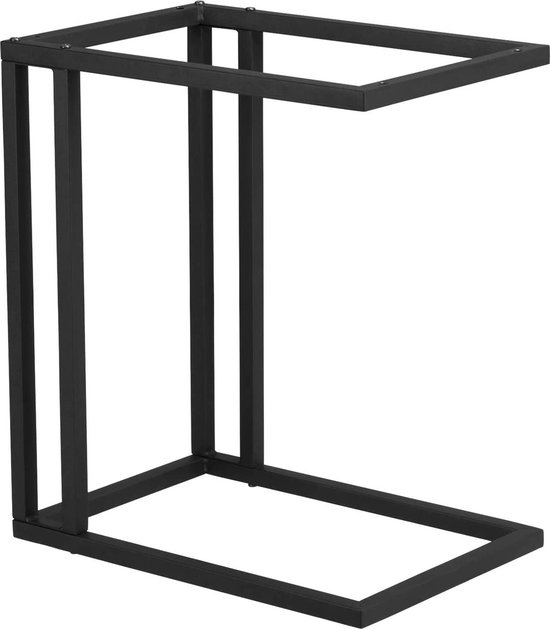 Massieve bijzettafel mangohout met zwart metalen frame 'Joe' ⌀40cm - Industriële