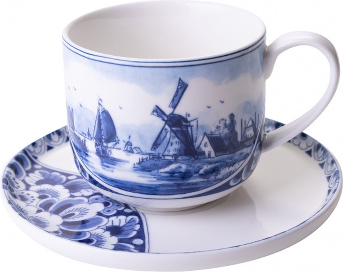 Kop en Schotel Molen Souvenir - Heinen Delfts Blauw