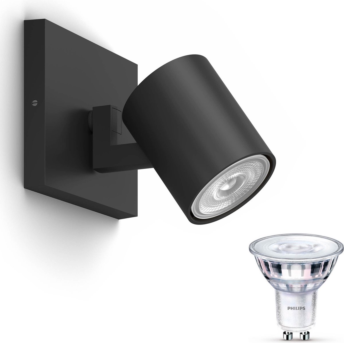 Philips Runner Opbouwspot - Zwart - 1 Lichtpunt - Spotje Opbouw - Incl. Philips LED Scene Switch Gu10 50W
