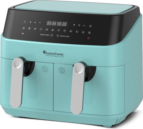 TurboTronic DAF5 Dubbele Airfryer XXL - Heteluchtfriteuse - 9 Liter - Turquoise