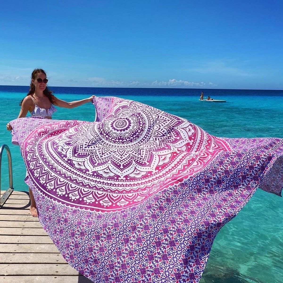 Serviette de plage Bohemida Roundie Mandala 220x240cm - XXL Pink Ombre -  Serviette de