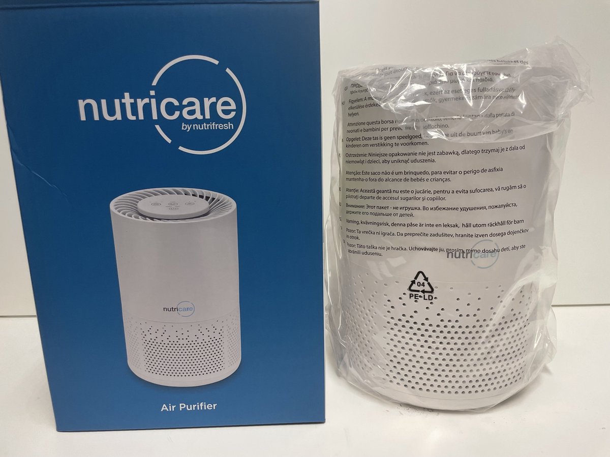 Nutricare - Luchtreiniging met HEPA-filter - Geluidsarm - <40db wit, Ø18x28 cm