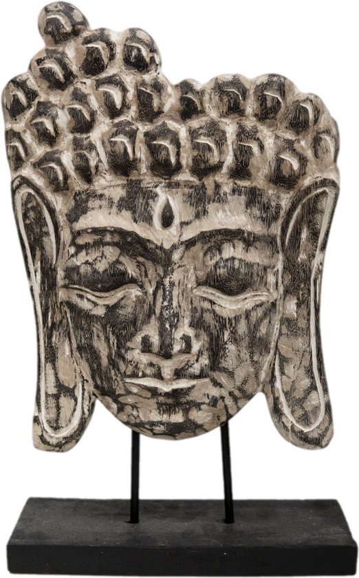 Houten boeddha beeld - Boeddha hoofd - Whitewash - 50cm hoog | bol.com