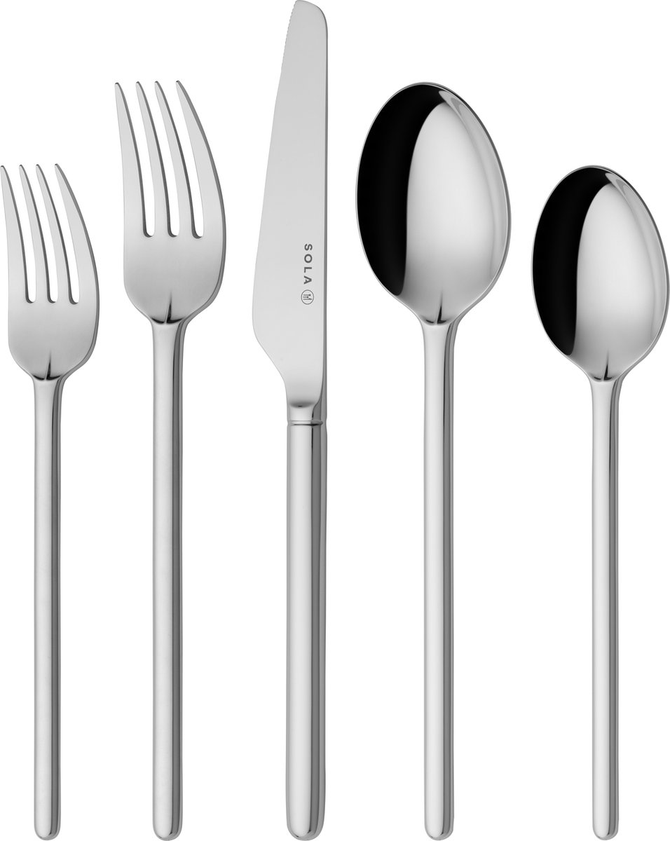 Sola New Dutch Bestekset 6 Persoons - 24 Delig RVS Bestek Set - Zilverwit Edelstaal 18/10 - Vaatwasserbestendig - Zilver