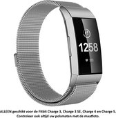 Zilverkleurig Milanees Bandje geschikt voor Fitbit Charge 3 / Charge 3 SE / Charge 4 – Maat: zie maatfoto – Milanese smartwatch strap - Polsbandje - Staal - RVS
