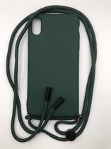 Hoogwaardige Siliconen Backcover met Koord - Geschikt voor iPhone Xs Max - Premium Kwaliteit TPU Siliconen backcover - Groen