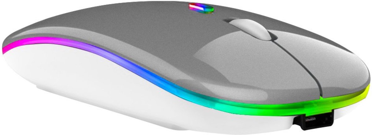 RC Choice Draadloze Computermuis - Draadloos 2.4 GHz USB & Bluetooth 5.2 Verbinding - RGB LED Verlichting - Zilver