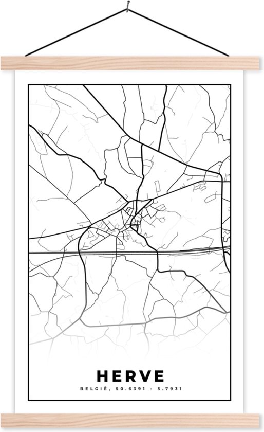 Porte-affiche avec Poster - Affiche scolaire - Zwart et Wit - België - Carte - Plan de la ville - Carte - Herve - 120x180 cm - Lattes vierges