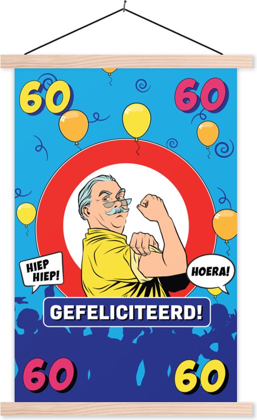 Porte-affiche avec affiche - Affiche scolaire - Anniversaire - 60 ans - Homme - 120x180 cm - Lattes vierges