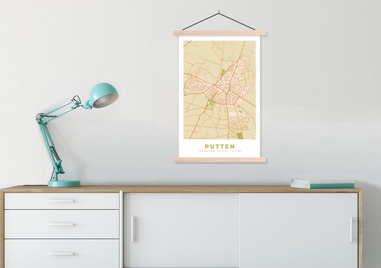 Porte-affiche avec affiche - Affiche scolaire - Puits - Carte - Carte - Plan de la ville - 60x90 cm - lattes vierges