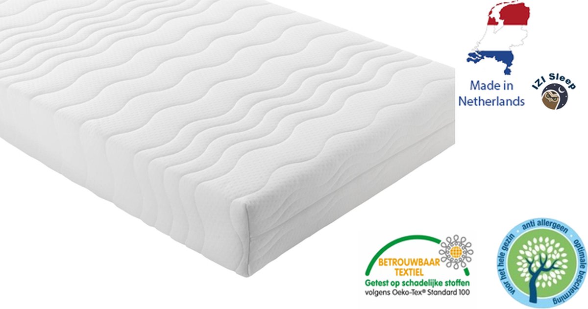 IZI SLEEP Matras Izi Sleep - 70x200 - koudschuim - premium plus tijk - 15 cm - zacht wit