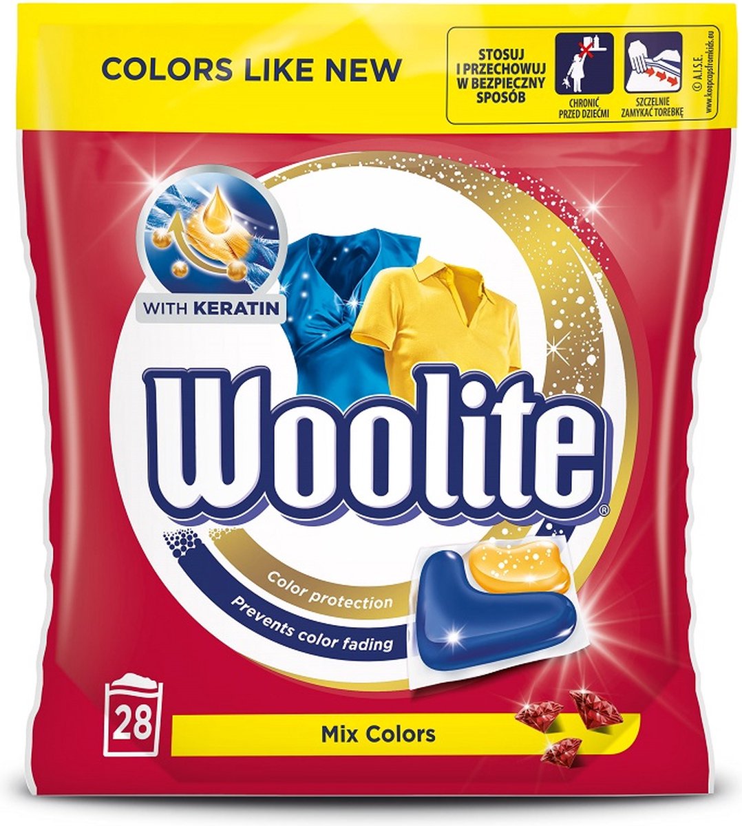 Woolite Kleuren Wasmiddel voor Gekleurde Was met Keratine - 28 Capsules