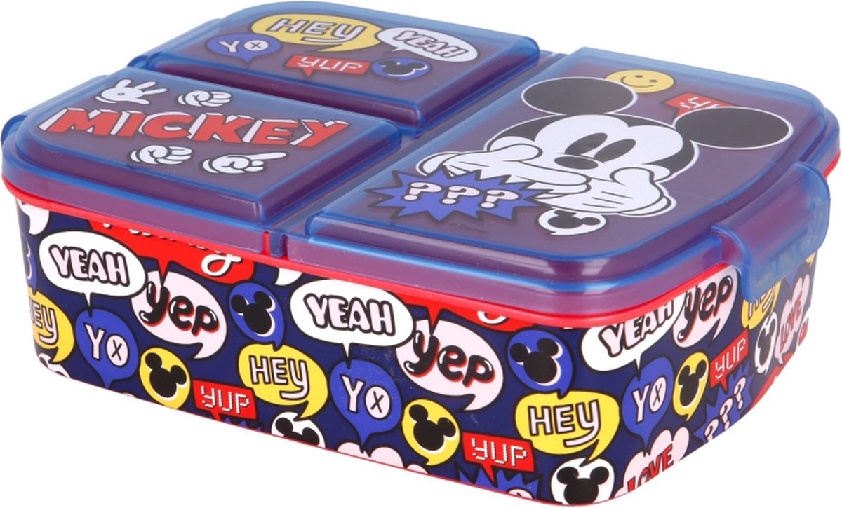 Mickey Mouse Broodtrommel 3 vakjes - 19,5x16,5 cm - Brooddoos - Lunchbox