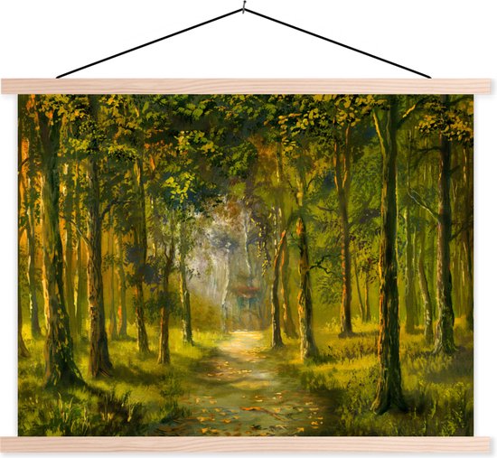 Posterhanger incl. Poster - Schoolplaat - Een illustratie van een pad door het bos - 40x30 cm - Blanke latten