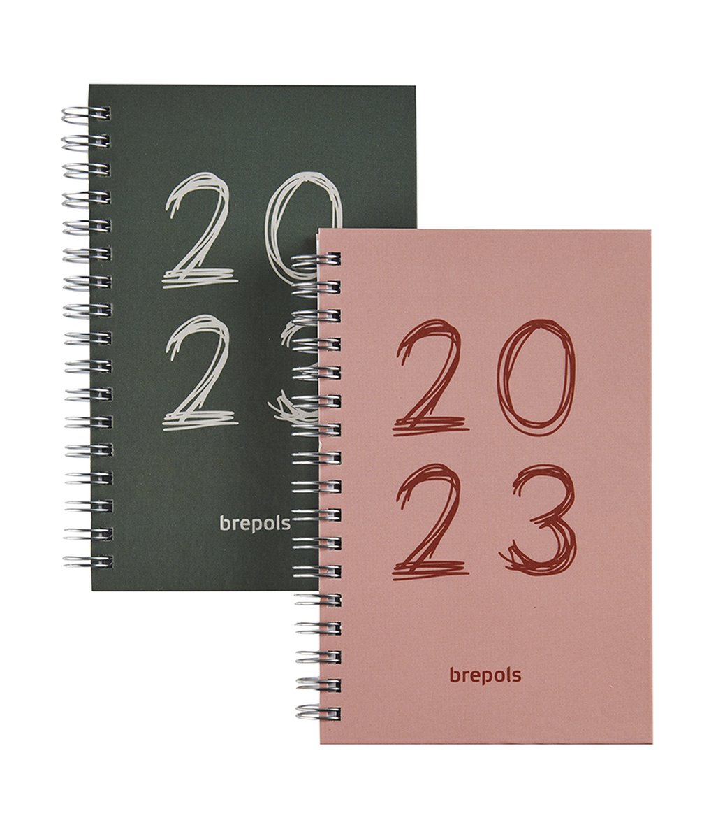 Brepols Agenda 2023 - DOODLE DASH - Pocket - Wire-O - 10 x 15 cm - Grijs Groen