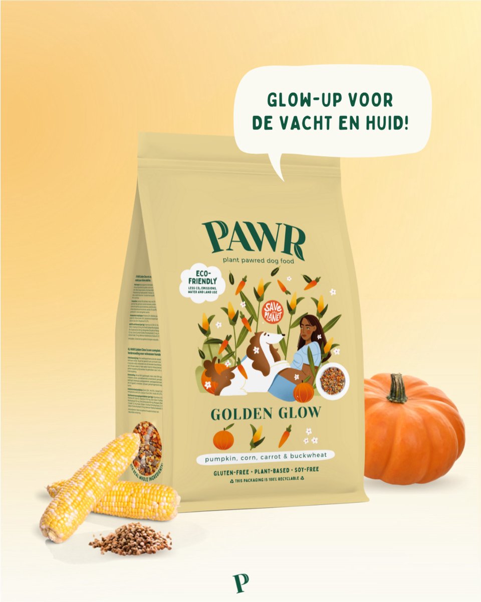 Pawr Pawr Plantaardig Golden Glow - Hondenvoer - Pompoen Mais Wortel 750 g Glutenvrij - Sojavrij