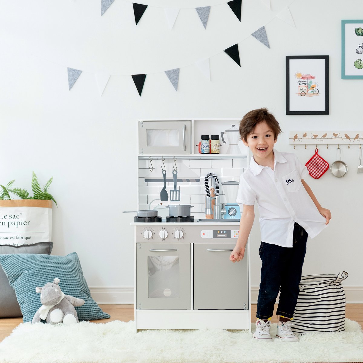Teamson Kids Klassieke Houten Speelkeuken - Kinderspeelgoed - Rollenspel Speelgoed - Grijs